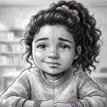 petite fille moitié heureuse moitié triste